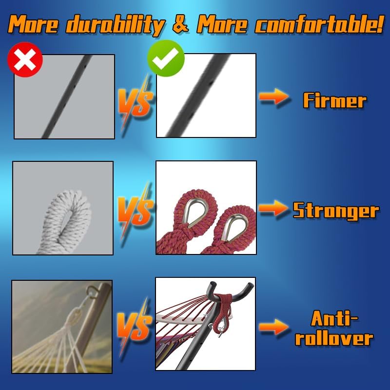 Double Hammock, Heavy Duty Portable, 500 lb Weight Capacity, Perfect for Both Indoors and Outdoors, 2 Person Hammock with Carrying Bag, Rainbow