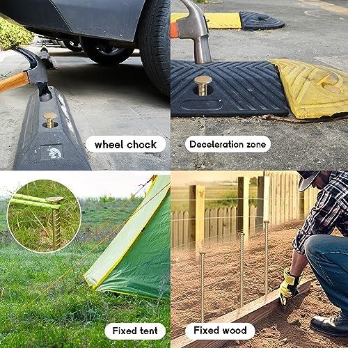 16 Inch Rebar Stakes - 1/2 Inch Diameter Galvanized Steel Ground Anchors - Heavy Duty Plant Support Garden Stake for Speed Bump, Wheel Stop, Tent (6 Pack)