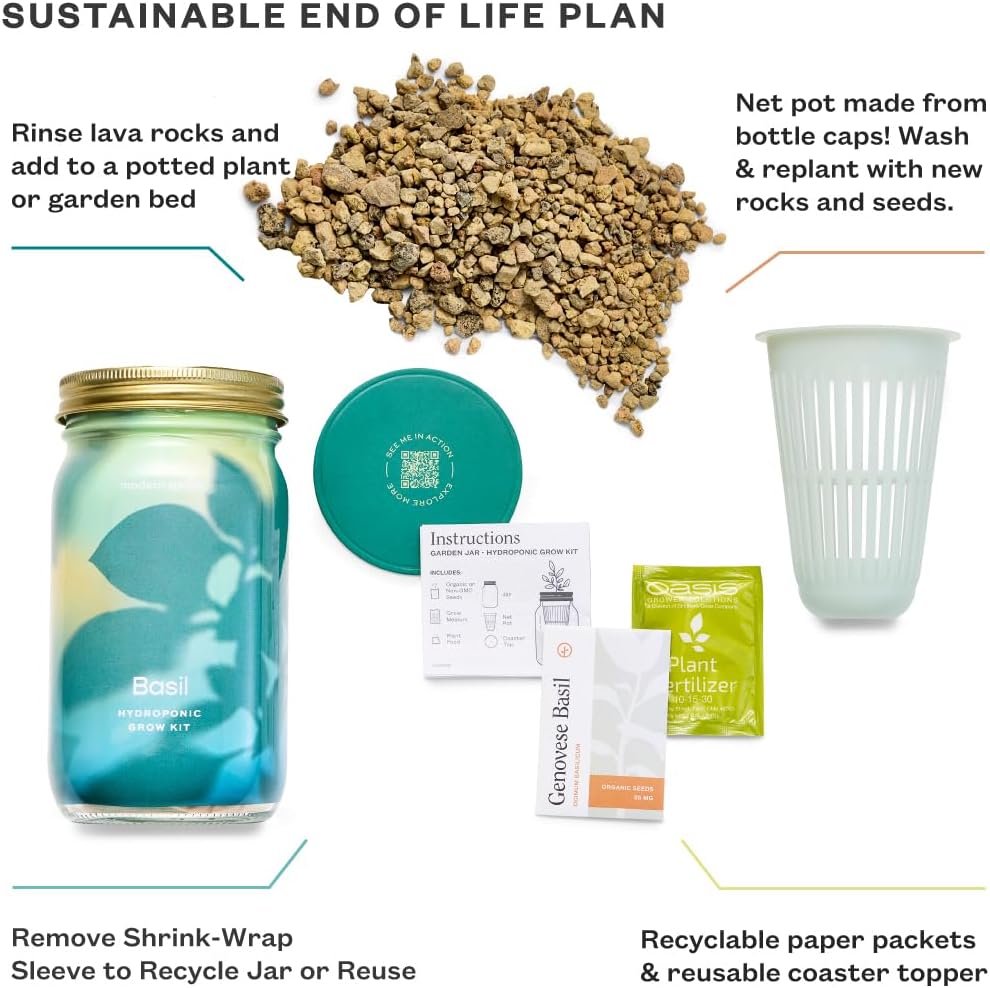 Modern Sprout Mason Garden Jar - Self-Watering Hydroponics Growing System Kit with Organic Herb Seeds - Jar Planter for Indoor Herb Garden - Seed Starter Kit - Home Decor & Gifting - Cilantro