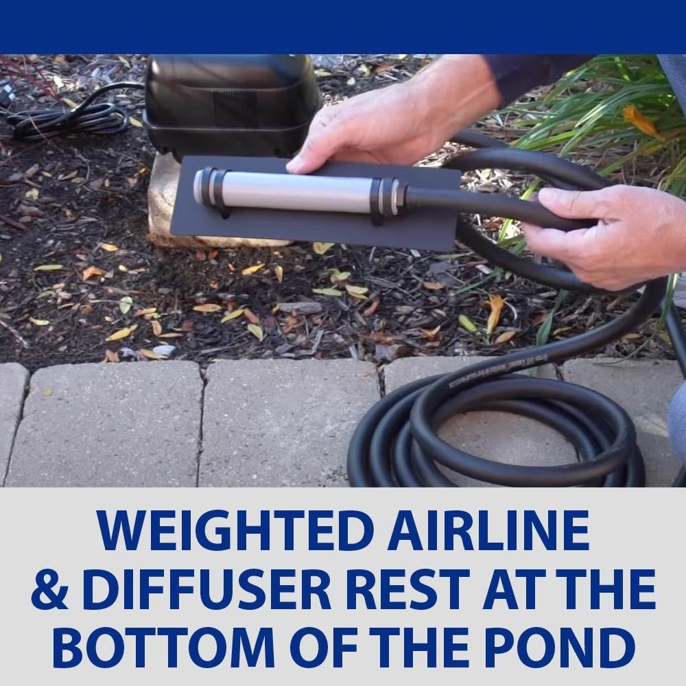 The Pond Guy Pond Aerator 1, Complete Aeration Kit, Water Garden Oxygenation Bubbler System Adds Oxygen to Koi & Fish Ponds, Outdoor Diaphragm Compressor Pump, Air Line & 1 Submersible Diffuser Stick
