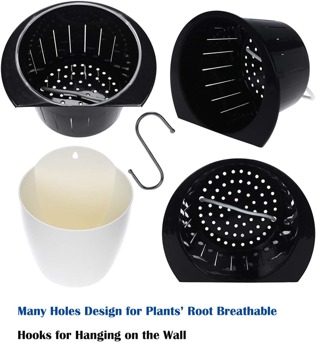 5 Packs 7.3”Wall Hanging Self Watering Planters Large Wall Mounted Plastic Plant Pots Wick Flower Pots for Indoor and Outdoor Wall Mounted Planters African Violet Pot Orchid Pots