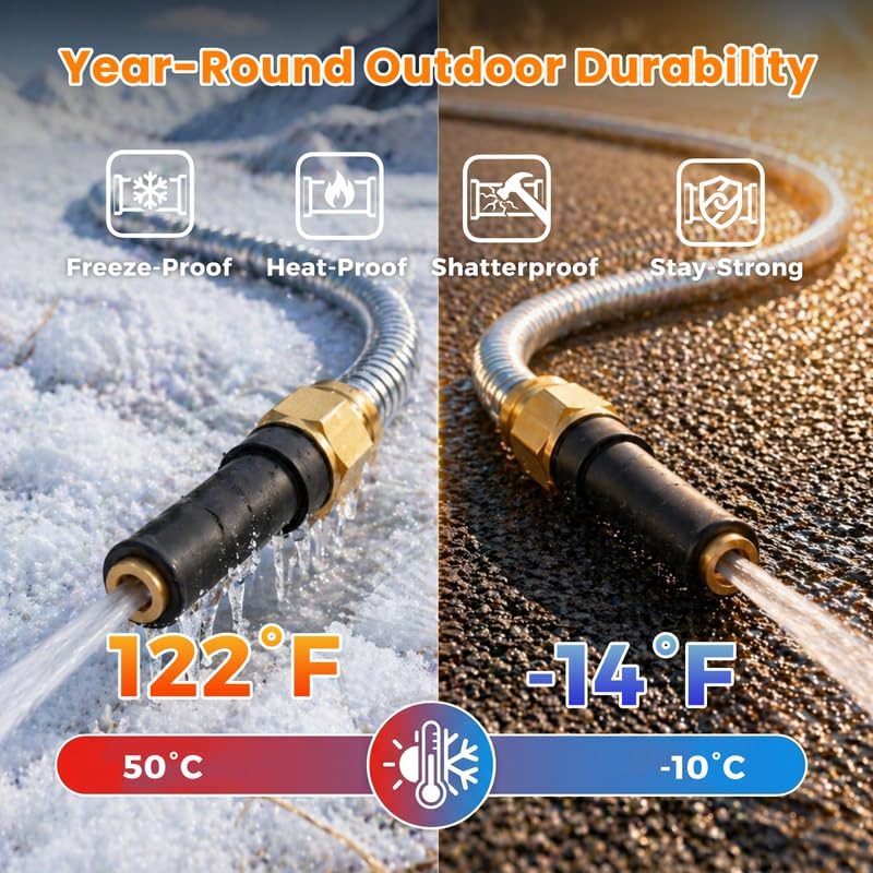 Metal Garden Hose 50 FT - 304 Stainless Steel Water Hose