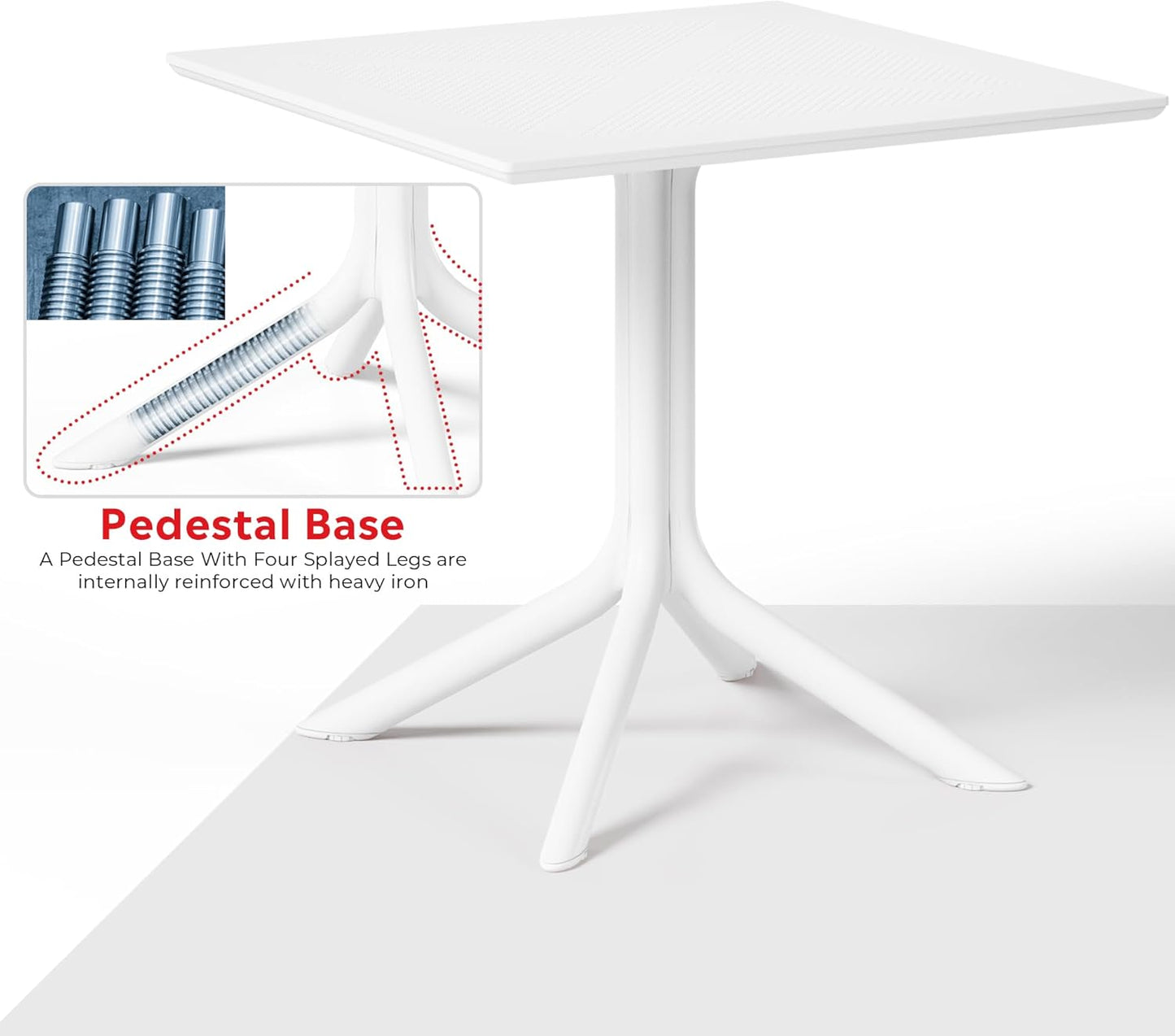 Table Chairs Set of 4, HDPE Patio Square Dining Table and Stackable Chairs, Outdoor Small Patio Furniture Set All Weather for Backyard Porch Poolside, White