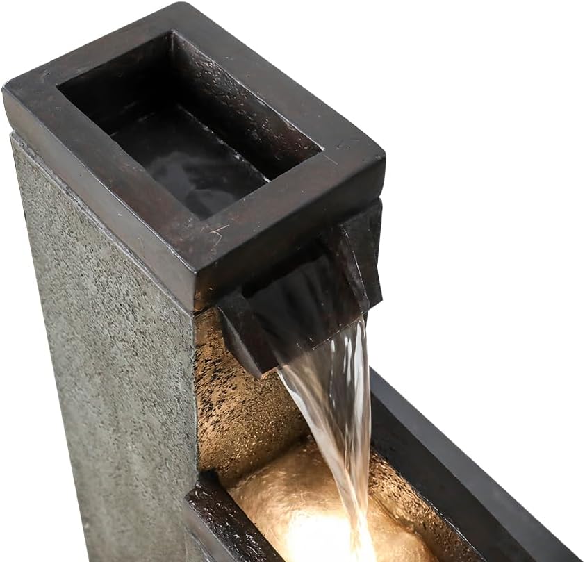 Modern Floor-Standing Water Fountain 39.3” High, Indoor Outdoor Water Fountain with Lights for Home, Garden, Patio Decor