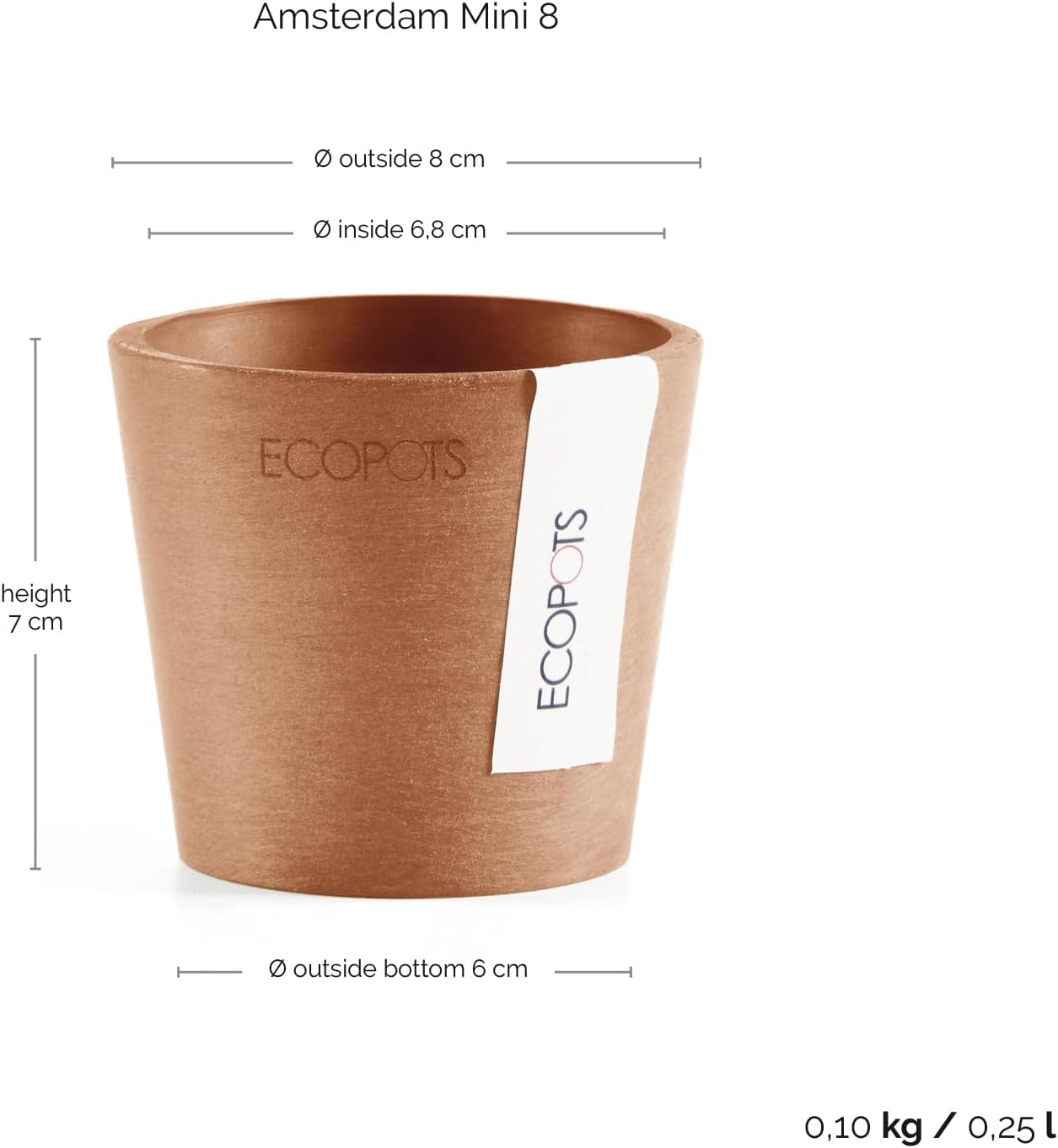 Ecopots Amsterdam Mini Durable Modern Round Recycled-Based Composite Flower Pot Planter, Terracotta Color, 3"