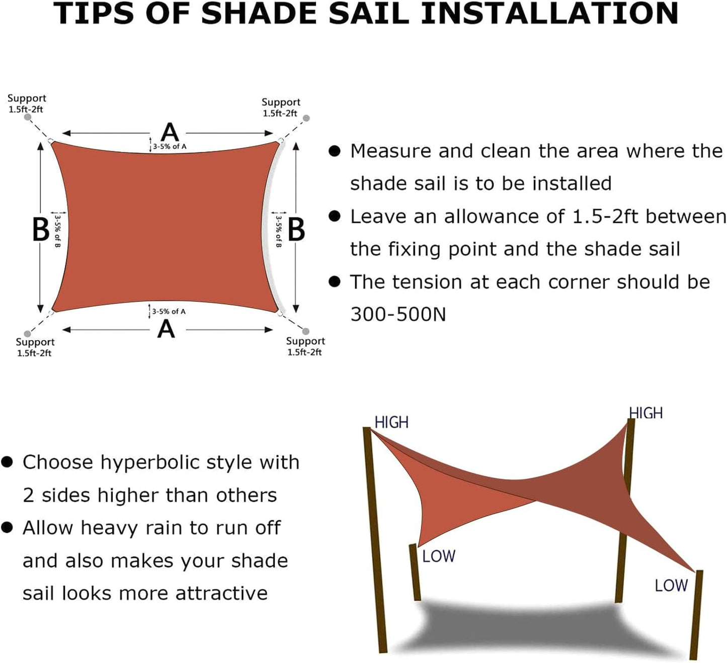 KANAGAWA 6'X8' Rust Red Custom Size Sun Shade Sail Rectangle UV Block Canopy Cover for Patio Backyard Lawn Garden Outdoor (Customized Available)