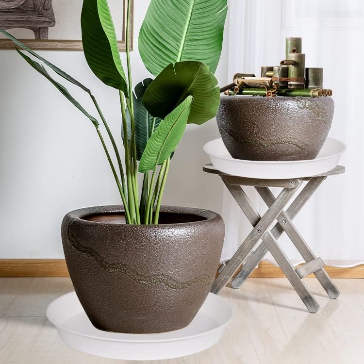 3 Pack of 26 inch Plant Saucer, 4.2" Depth Tray, Large Deep Garden Plastic Flower Planter Plant Trays for Indoors Outdoor Bath Bath (26", Creamy White)