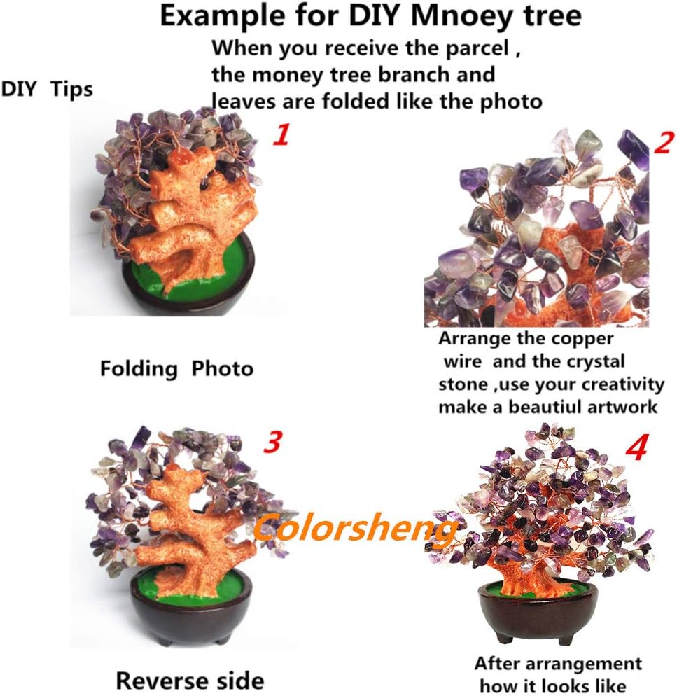 7 Inch Quartz Crystal Money Tree Bonsai Feng Shui Gem Decoration for Wealth and Luck (Yellow)