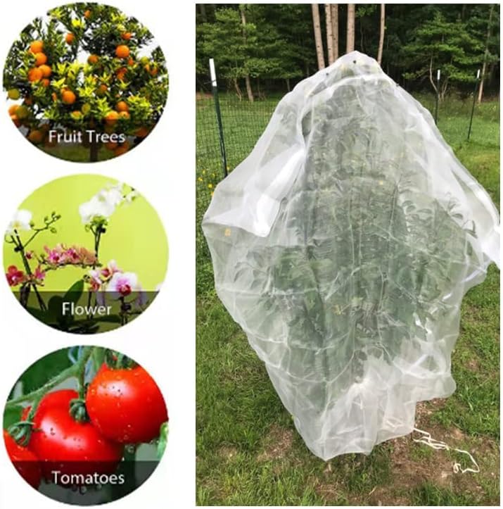 Agfabric Bird Netting 84" Hx84 W Garden Netting Insect Pest Barrier,Plant Cover Fruit Tree Netting Mesh Protection Bag with Drawstring,White,3 Pack