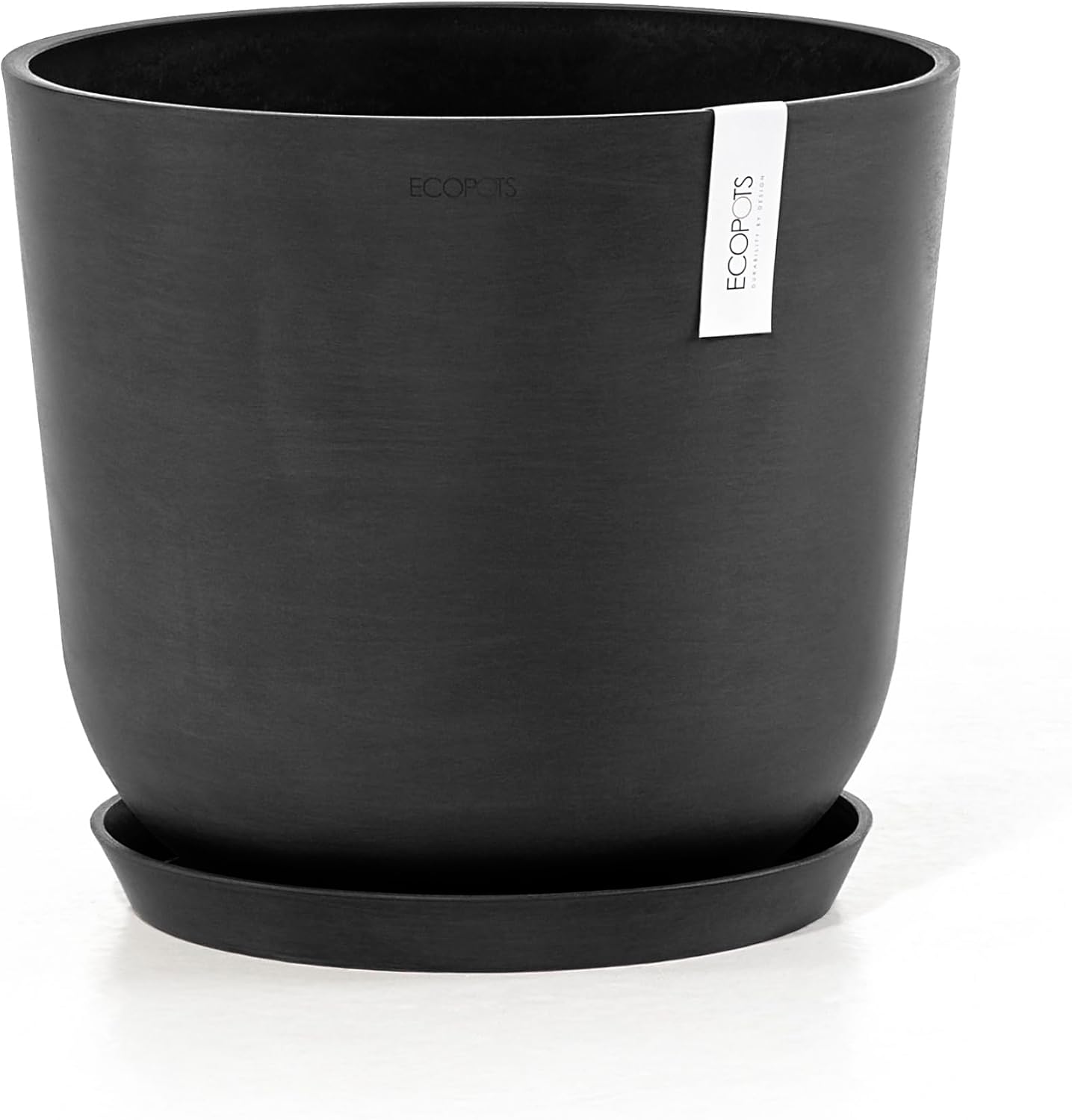Ecopots Oslo Durable Modern Round Indoor/Outdoor Recycled-Based Composite Flower Pot Planter, Dark Grey, 14"