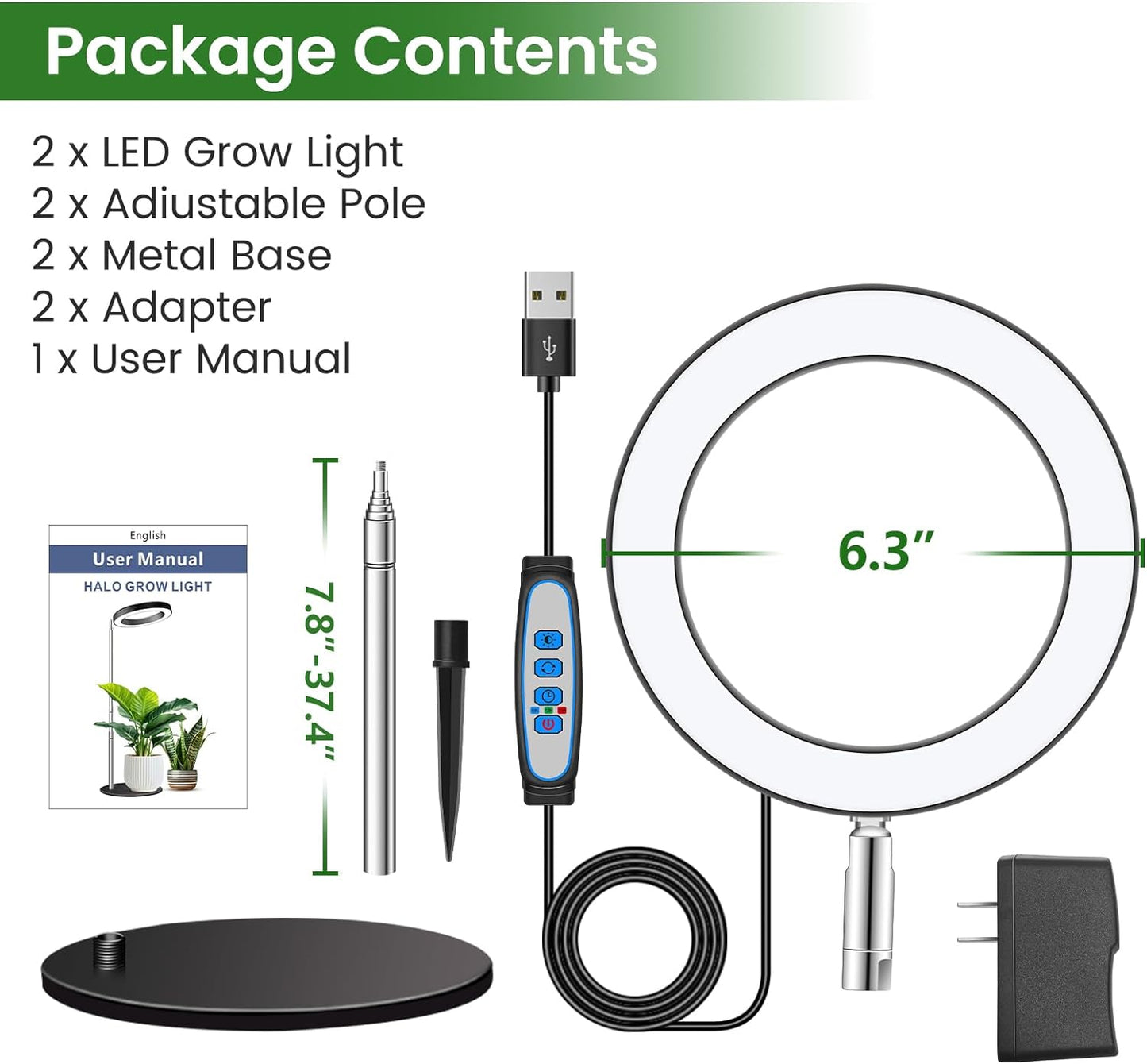 Grow Lights for Indoor Plants Full Spectrum, 80 LEDs Plant Light for Indoor Plants, Height Adjustable 6.3in Desktop Growing Lamp with Auto Timer 6/12/16Hrs, 3 Optional Spectrums,5 Brightness