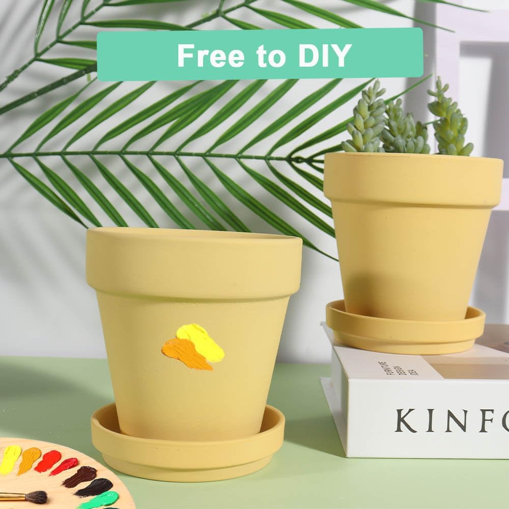 vensovo 6 Inch Yellow Terracotta & Clay Pots for Plant with Saucer - 4 Pack Medium Terra Cotta Planter with Drainage Hole, Flowerpot for Indoor Outdoor Plants, Crafts, Wedding Favor