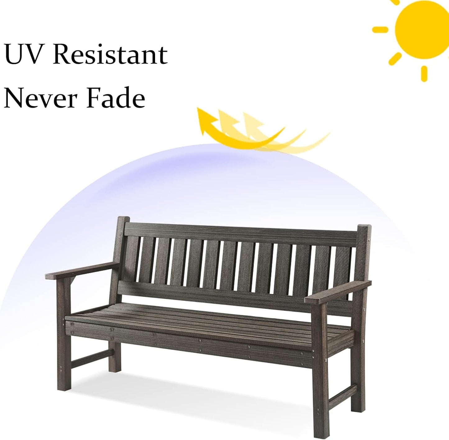 Outdoor Bench, 3-Person Garden Bench, Poly Lumber Patio Bench for Outdoors, Porch, and Park (Dark Brown)