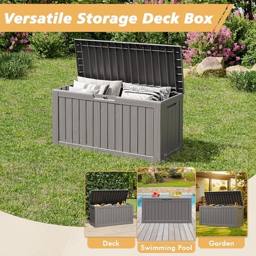 Fancyango 85 Gallon Large Outdoor Storage Deck Box Waterproof, Grey