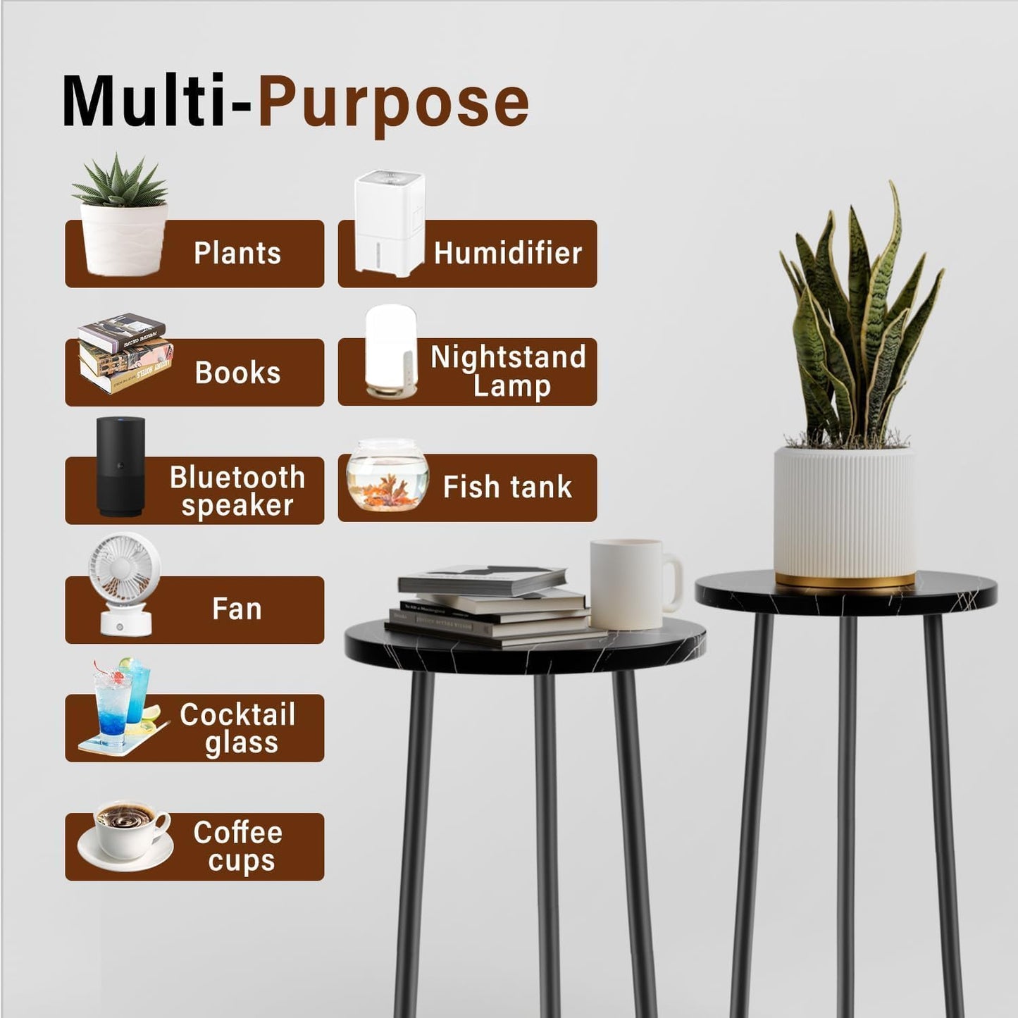 Plant Stand Indoor 2 Pack: Tall Plant Stand 20 Inch Convertible Multi-purpose Flowers Holder - Small Round Side End Table Mid Century Modern Decor - Plant Table for Home Decor