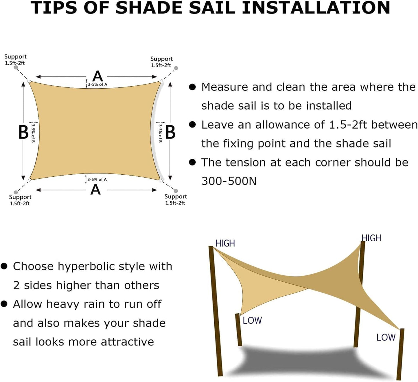 KANAGAWA 23'X24' Sand Custom Size Sun Shade Sail Rectangle UV Block Canopy Cover for Patio Backyard Lawn Garden Outdoor (Customized Available)