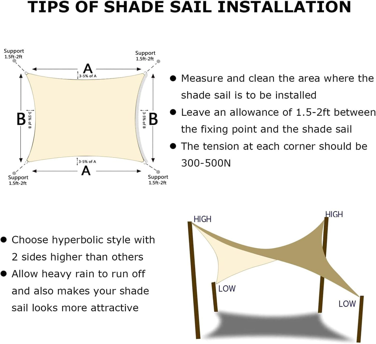 KANAGAWA 14'X16' Cream Custom Size Sun Shade Sail Rectangle UV Block Canopy Cover for Patio Backyard Lawn Garden Outdoor (Customized Available)