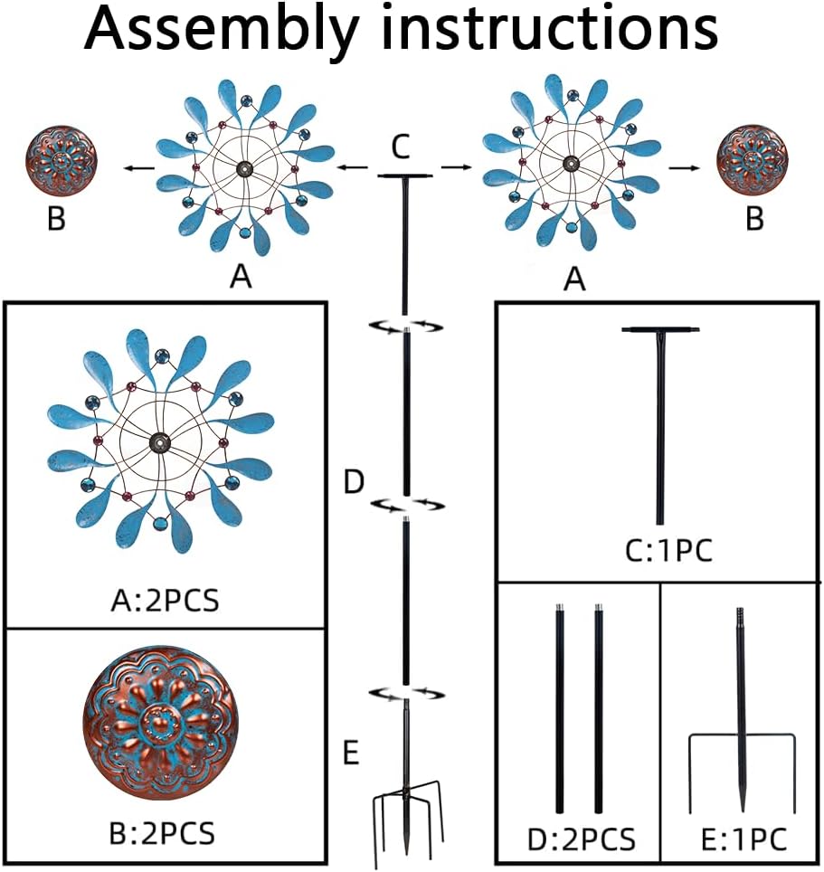 Stargarden Wind Spinners Outdoor, Large Kinetic Wind Spinner, Waterproof Blue Pinwheels with 4 Sturdy Stake, Metal Windmill for Yard, Porch Decor (21 * 90 Inches)
