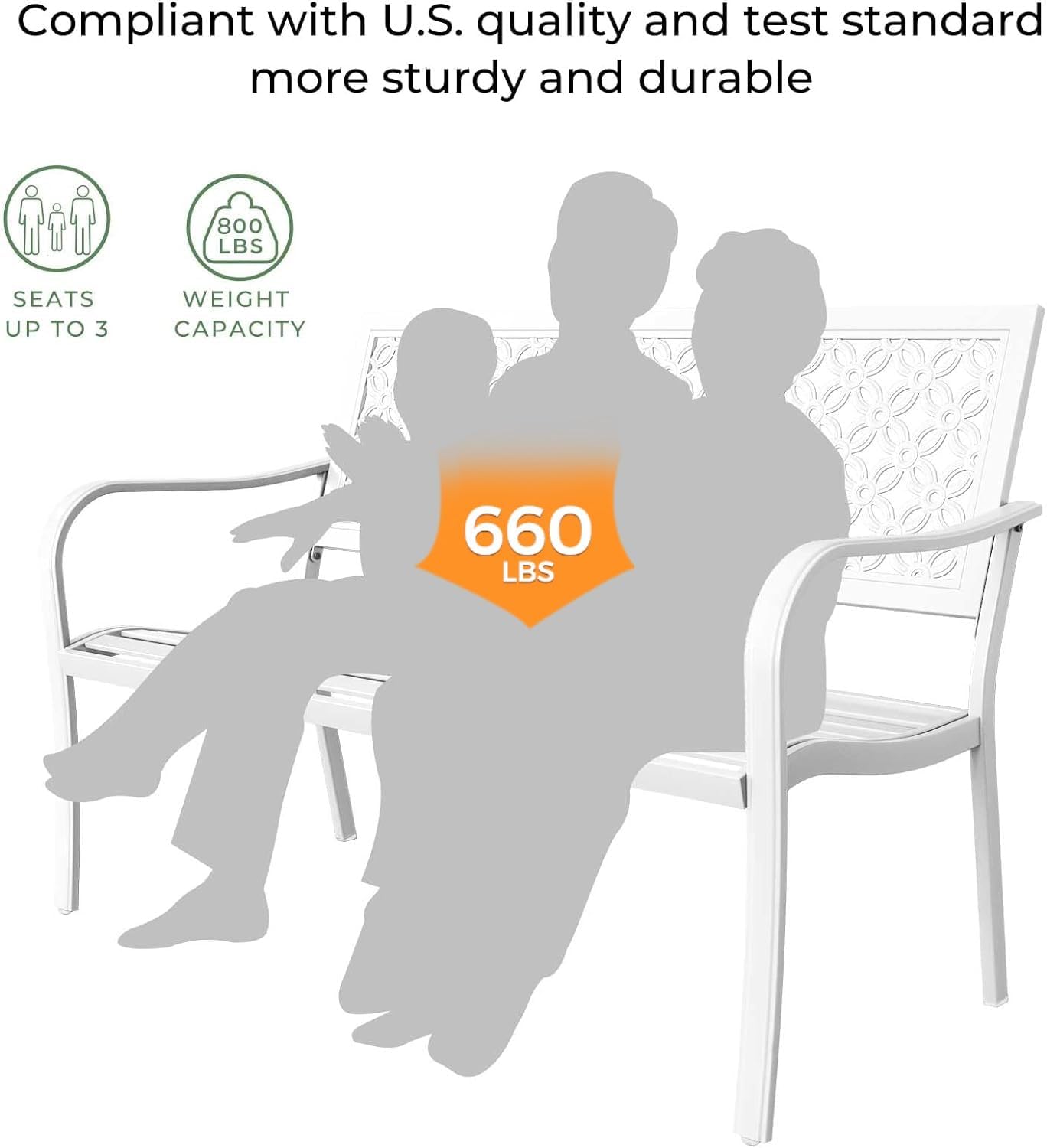 Grand patio 50" Garden Bench, Outdoor Benches with Anti-Rust Metal Powder Coated Frame, Patio Bench for Front Porch Park Outside Furniture Decor,White