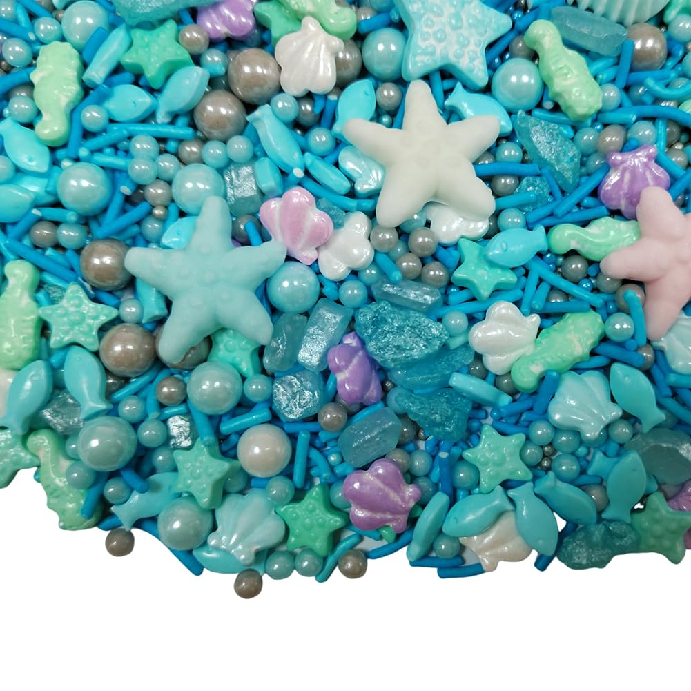 Homankit Ocean Sprinkles for Cake Decorating Edible Hippocampi Starfish Shell Fish Pearl Sugar Sprinkle for Baking Cake Cupcake Toppers Cookie Decorations Sea Theme Birthday Party Supplies