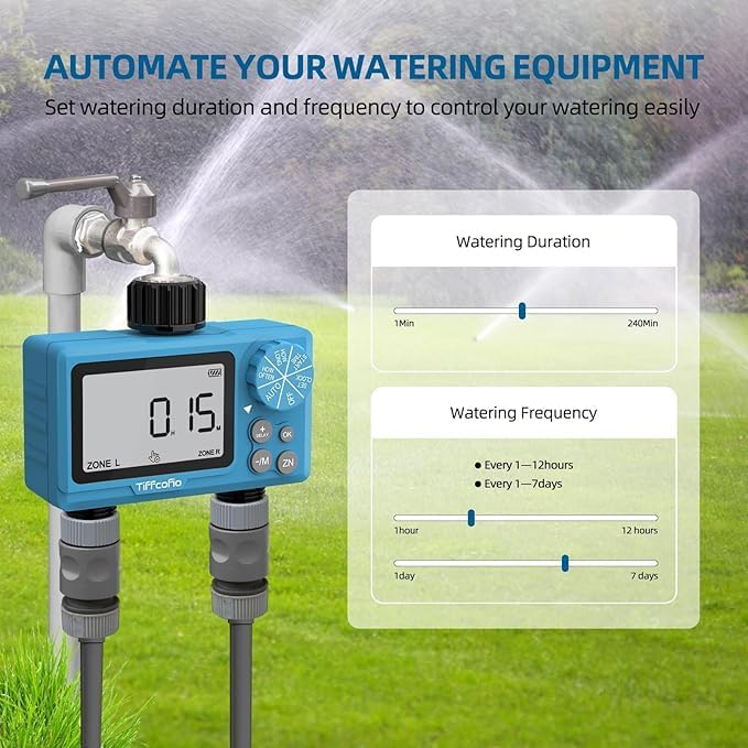 Sprinkler Water Timer Outdoor, 2 Outlets Digital Pogrammable for Garden Hose, Irrigrtion Timer with Rain Delay and Manual Mode (2 Packs)