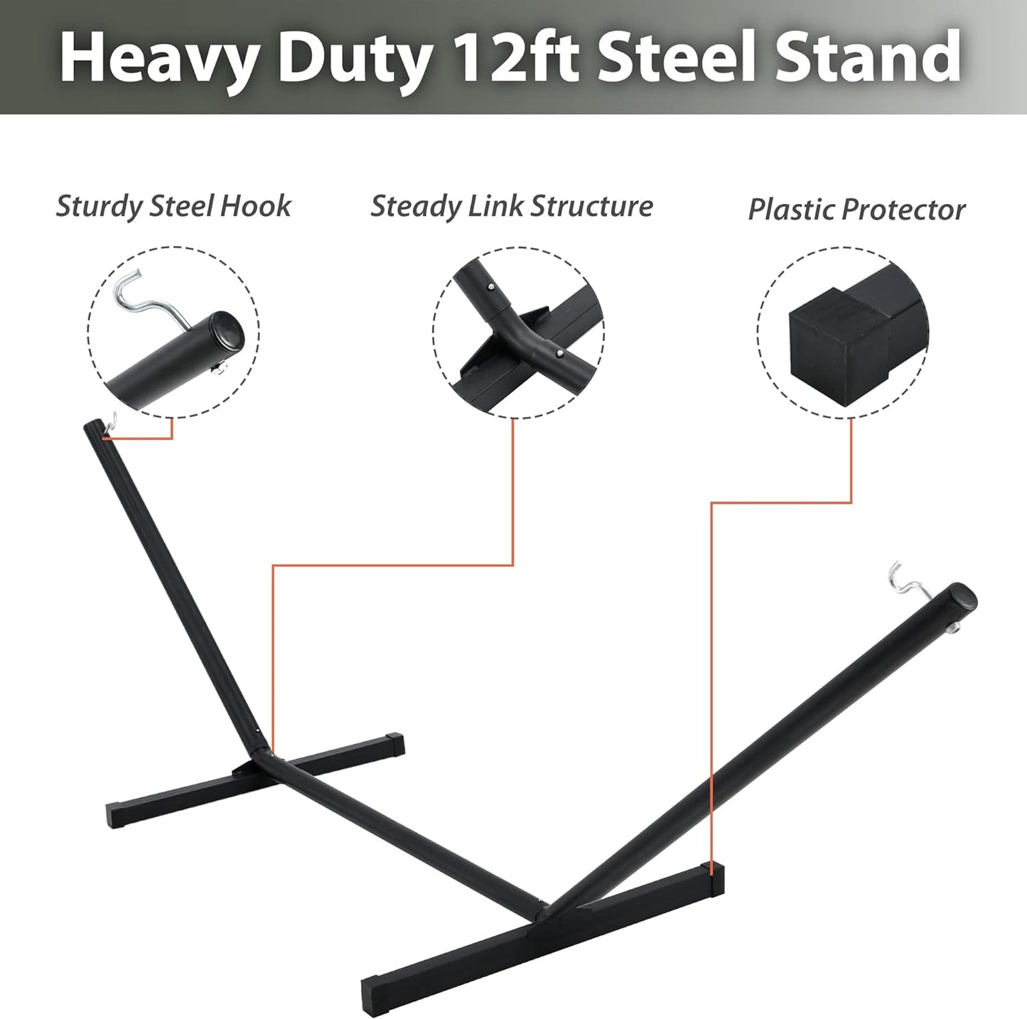 Two Person Hammock with Stand Heavy Duty, Outdoor Patio Hammock with Portable Steel Stand, Large Double Hammocks,480lbs Capacity.(Middle Grey)