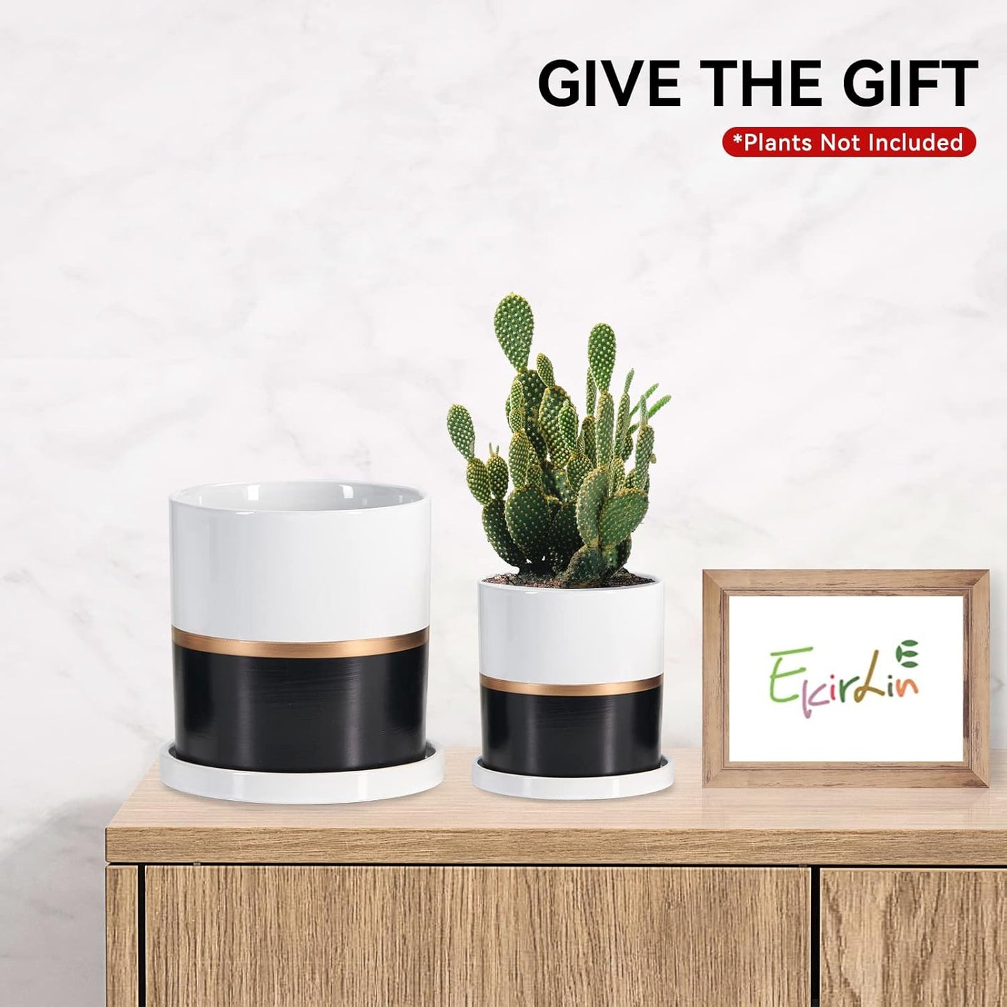 Ekirlin 4 inch Plant Pot - Ceramic Flower Planters Indoor - Modern Succulents Containers with Drain Hole Saucer, Decorate Home, Office & Outdoor (Black)