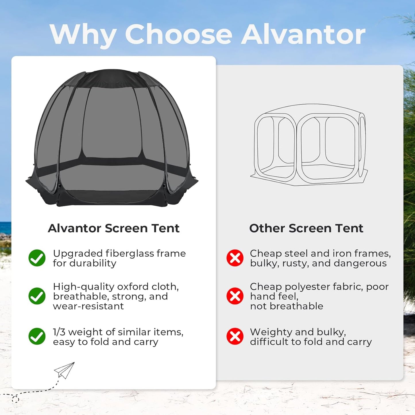 Alvantor Screen House Gazebo, 6-10-15 Person Pop Up Igloo Screened Canopy Tent with Mosquito Netting Sides, Instant UV Resistant Sun Shelter for Garden, Patio, Backyard