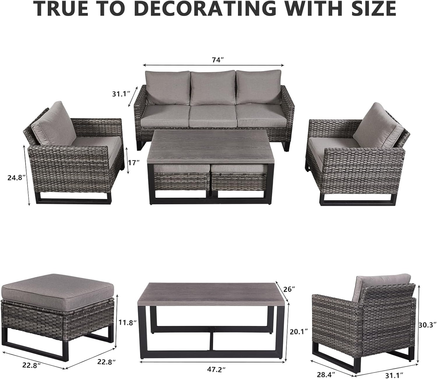 HUMMUH 6 Piece Patio Furniture All Weather Wicker Outdoor Sectional Sofa,High Back Patio Chairs,Coffee Table and Ottomans Set for Porch,Garden,Backyard