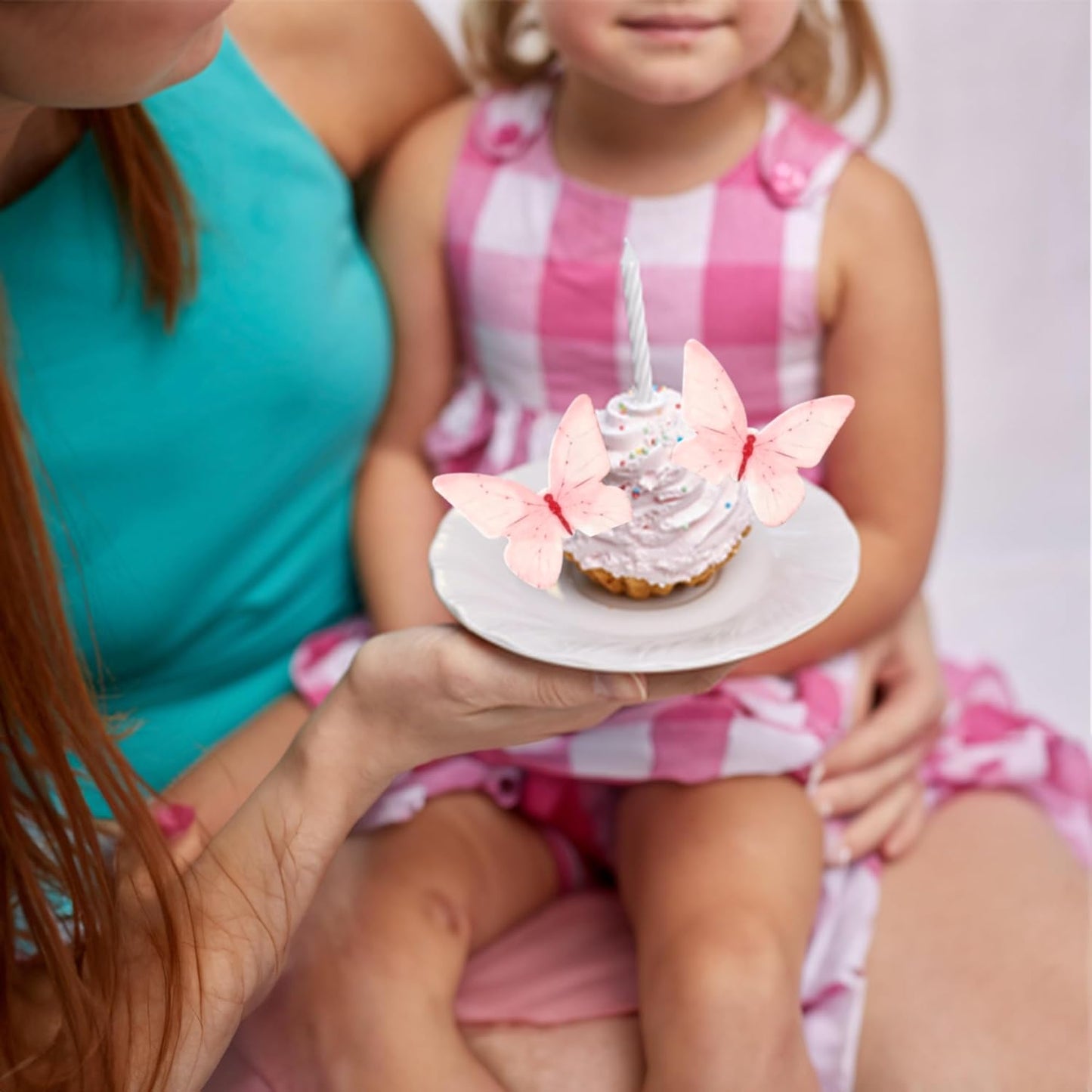 Ephlyn 48Pcs Edible Butterfly Cupcake Toppers Butterfly Cupcake Picks Edible Spring Cupcake Decorations for Spring Theme Baby Shower Kids Birthday Party Cake Supplies Pink