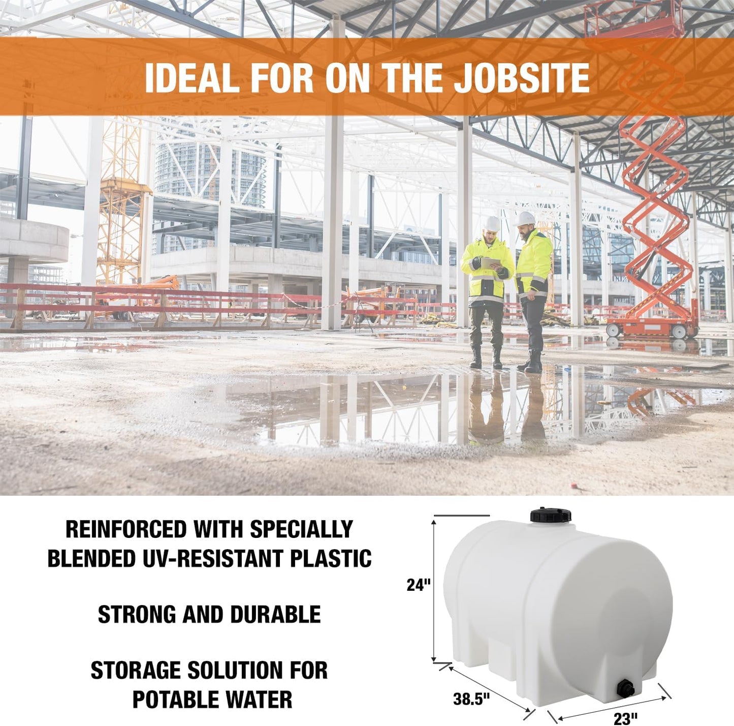 RomoTech 82123939 Horizontal Polyethylene Reservoir Water Tank w/Legs, 60 gal, Made In USA, Natural Poly Tank for Non-Flammable Liquids, UV-Resistant, Ideal for Agricultural Use, RV Water Storage