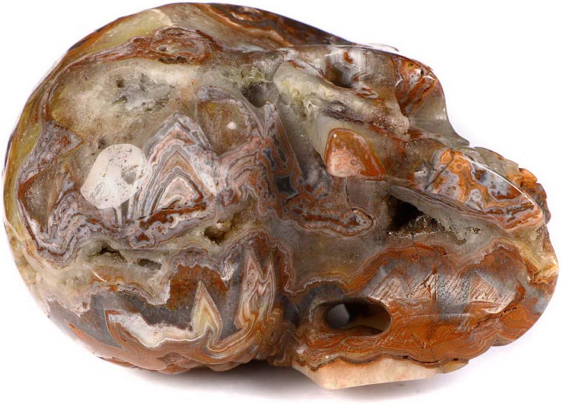 Skullis 4.1" Red Crazy Lace Crystal Skull, Hand Carved Gemstone Fine Art Sculpture, Reiki Healing Stone Statue Z8