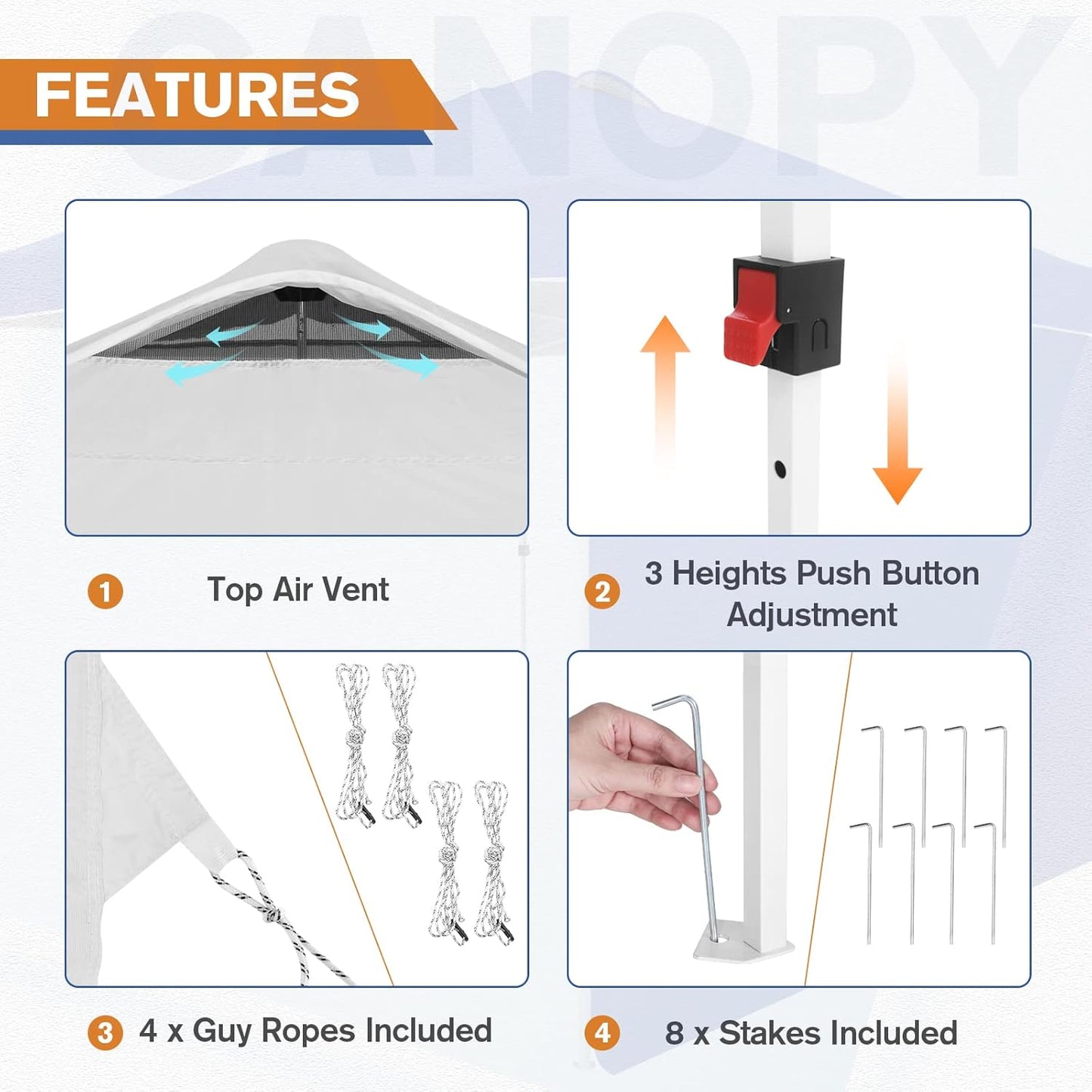 EAGLE PEAK Pop Up Canopy Tent with 1 Sidewall, Easy Setup Event Tent, Outdoor Sun Shade, Wheeled Carry Bag, Stakes and Guy Ropes, Instant Canopy 10x10, White