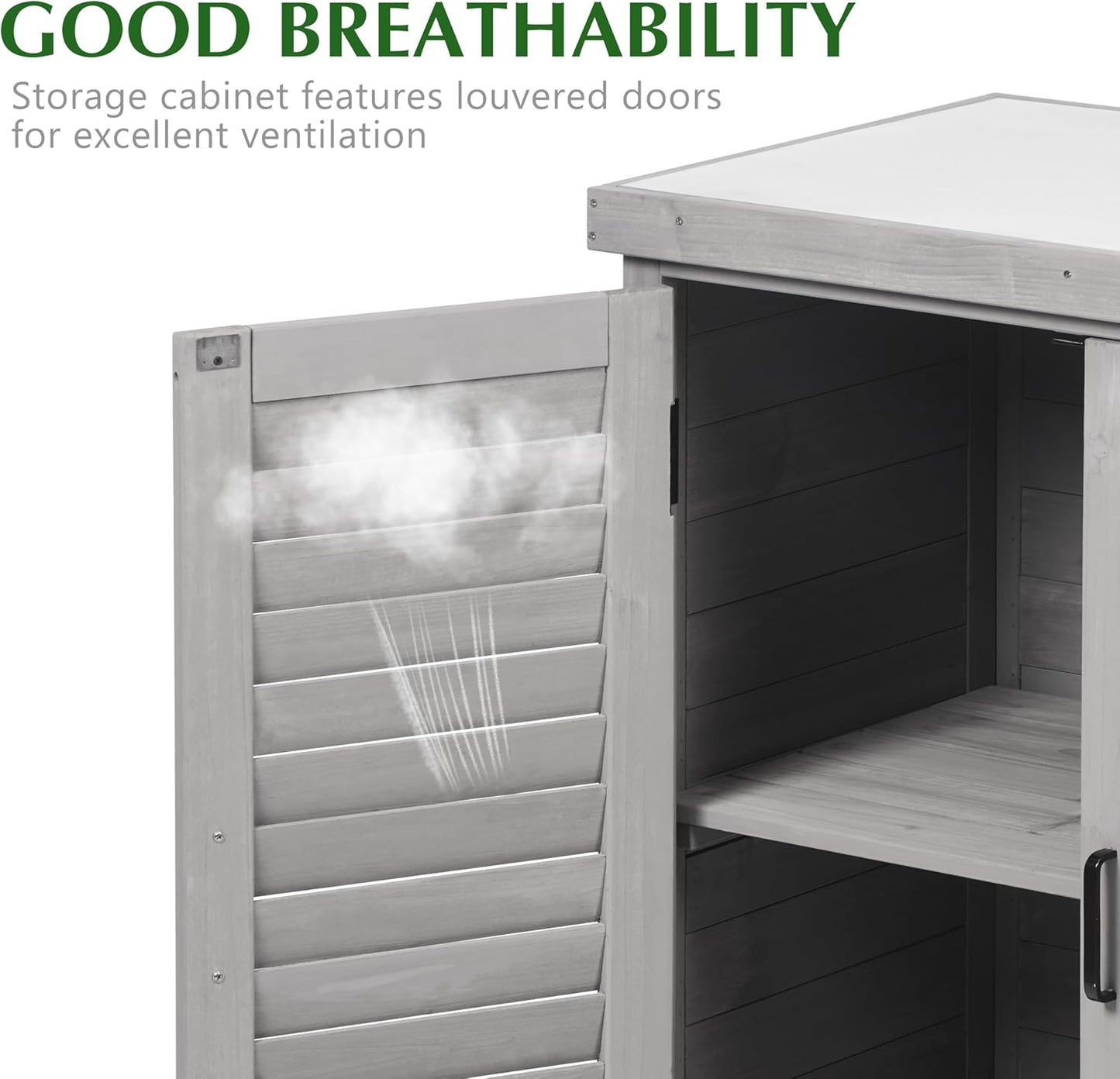 Outdoor Storage Cabinet & Potting Bench Table with Metal Top, Wooden Patio Furniture, Garden Workstation (Accent Grey, 36x31x17in)