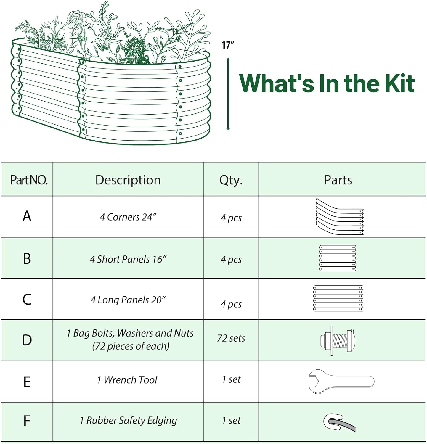 OLLE Galvanized Raised Garden Beds, 12-in-1 Metal Outdoor Plant Boxes for Vegetables, Cobalt Blue 17" Tall
