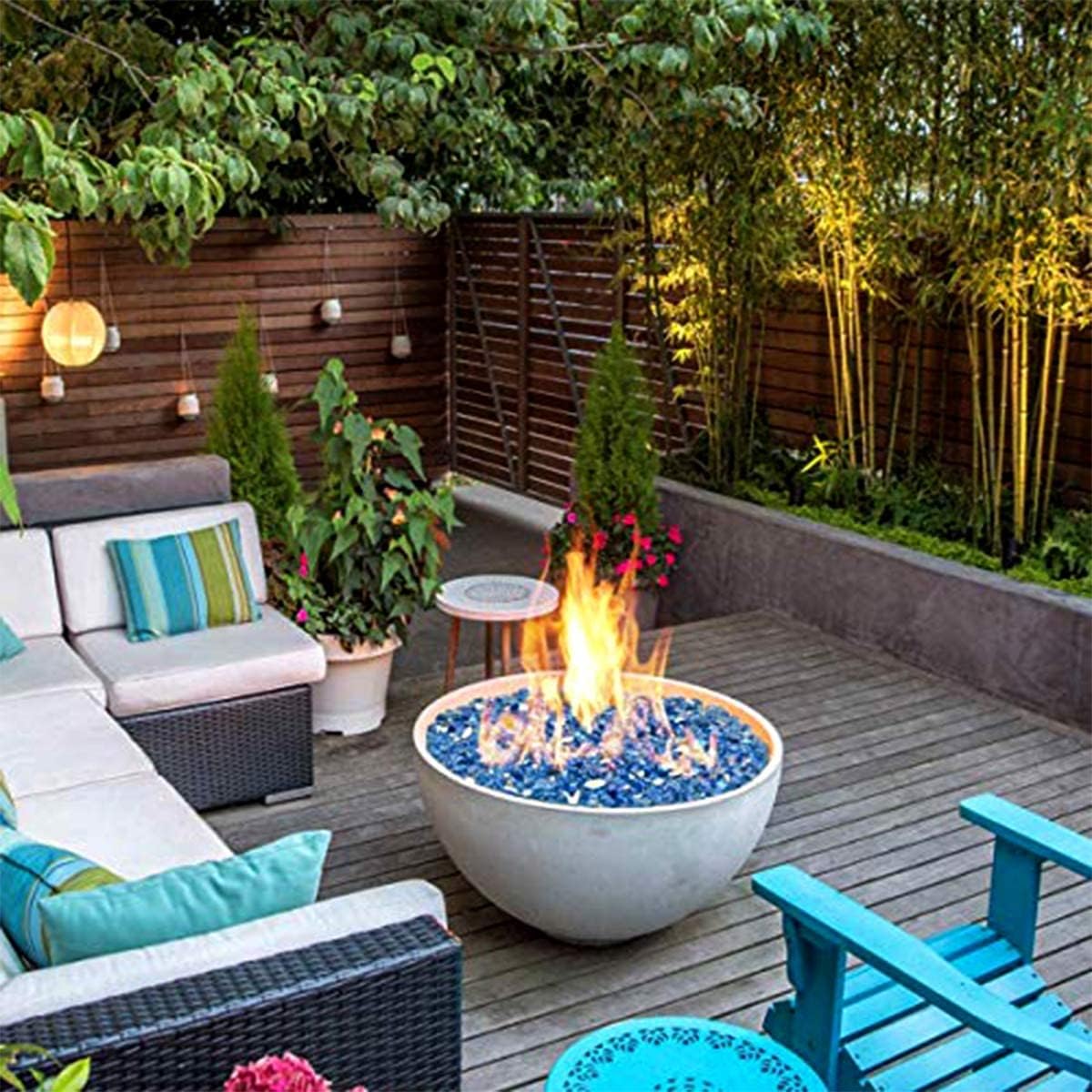 Mr. Fireglass 10 Pounds Fire Glass - 1/2 Inch High Luster Reflective Tempered Glass Rocks for Fireplace Fire Pit Table and Landscaping, Pacific Blue