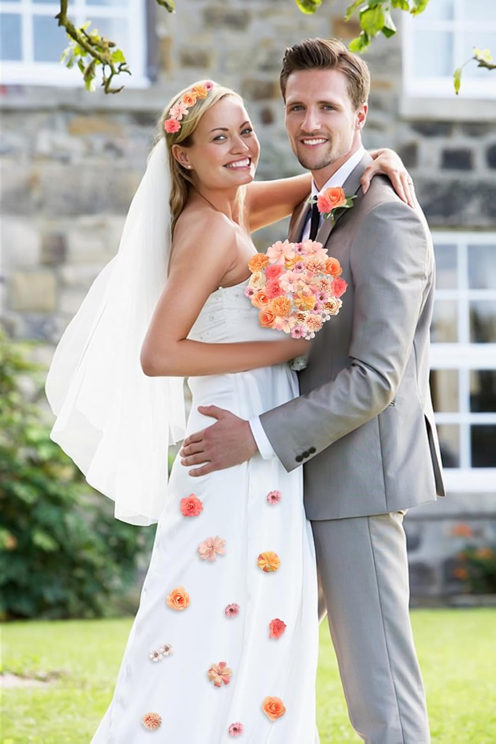 Small Artificial Flower Heads 2-4 cm, Fall Silk Faux Orange Peony Daisy Rose, for DIY Crafts, Wedding Garland, Graduation Cap, Cake Topper & Home Decoration (125, Orange)