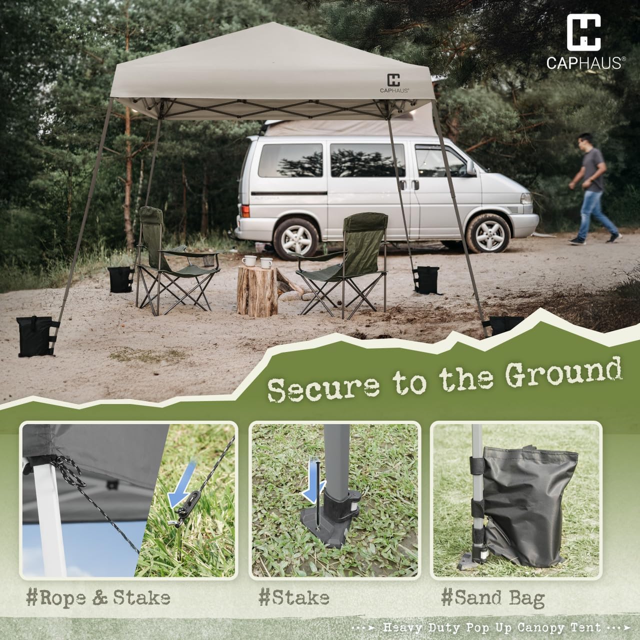 CAPHAUS One-Push Pop Up 8x8 Canopy Tent, Heavy-Duty Commercial Grade with Central Lock, Portable Instant Folding Shelter with10x10 Base, Perfect for Outdoor Beach Canopy, Blue