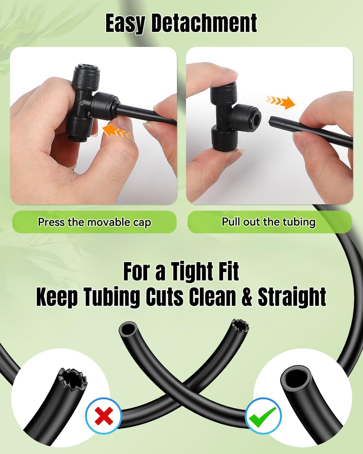 Pawfly 40 Pcs Quick Connect Drip Irrigation Fittings Kit for 1/4" Tubing, Push-to-Fit Drip Line Connectors Set with 10 Tees, 10 Couplings, 10 Elbows & 10 End Plugs, Anti-Leak Drip Irrigation Parts