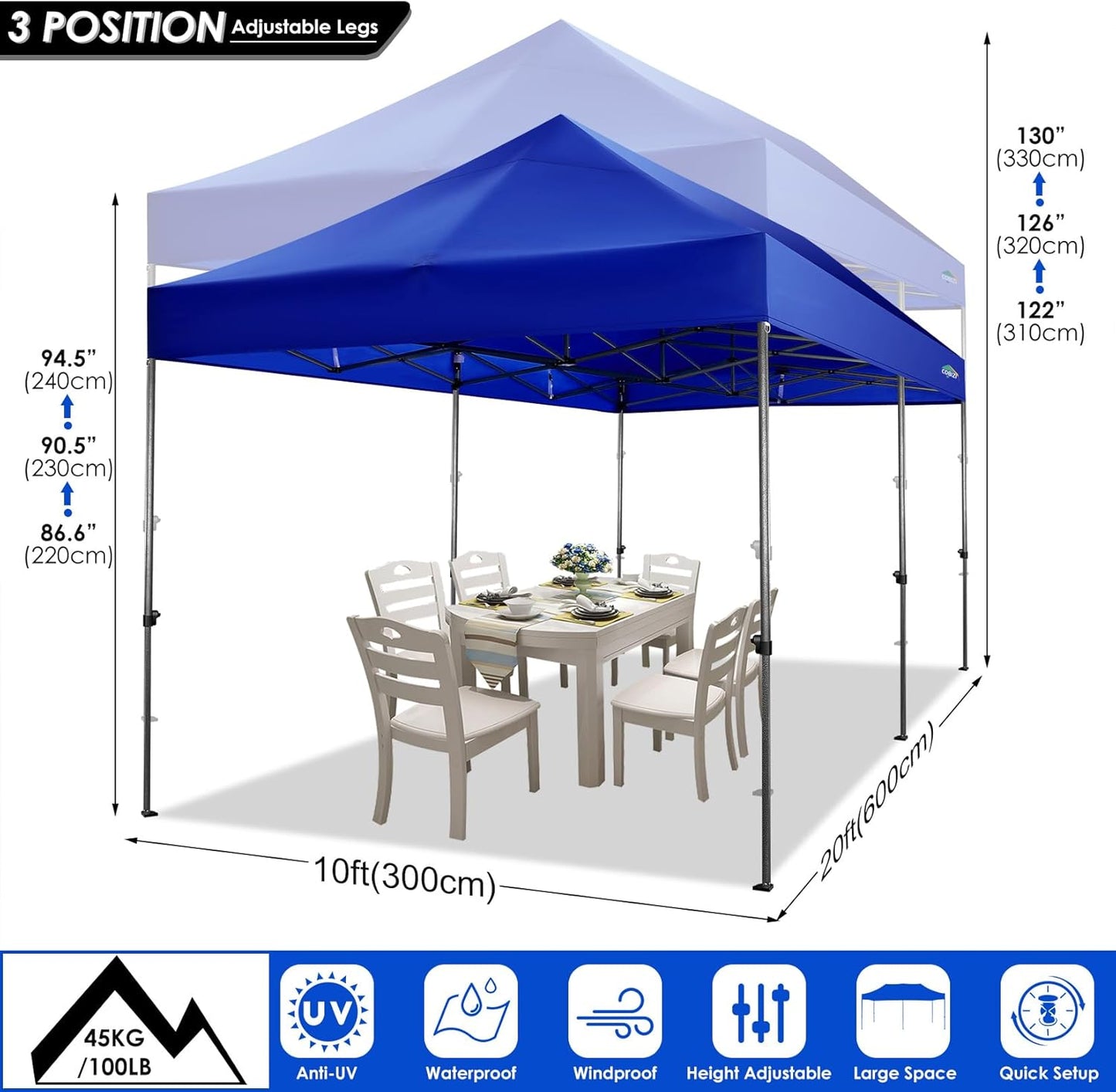 COBIZI 10x20 Canopy with Sidewalls, Heavy Duty Party Tent Pop up carpas para Fiestas, Tents for Parties, Wedding, Outdoor Ez up Foldable Portable Canopy Tent with Wheeled Bag, Navy Blue Upgrade