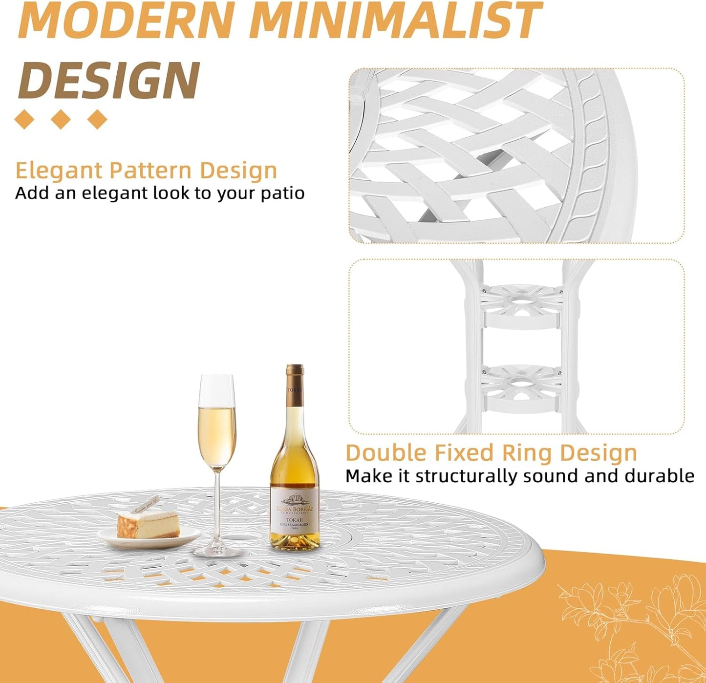 3 Pieces Patio Swivel Bar Set, Patio High Top Bar Table and Chairs Set, All-Weather Cast Aluminum High Swivel Bar Stools Chair Set of 2 and 31" Table, Patio Bistro Set for Garden,White