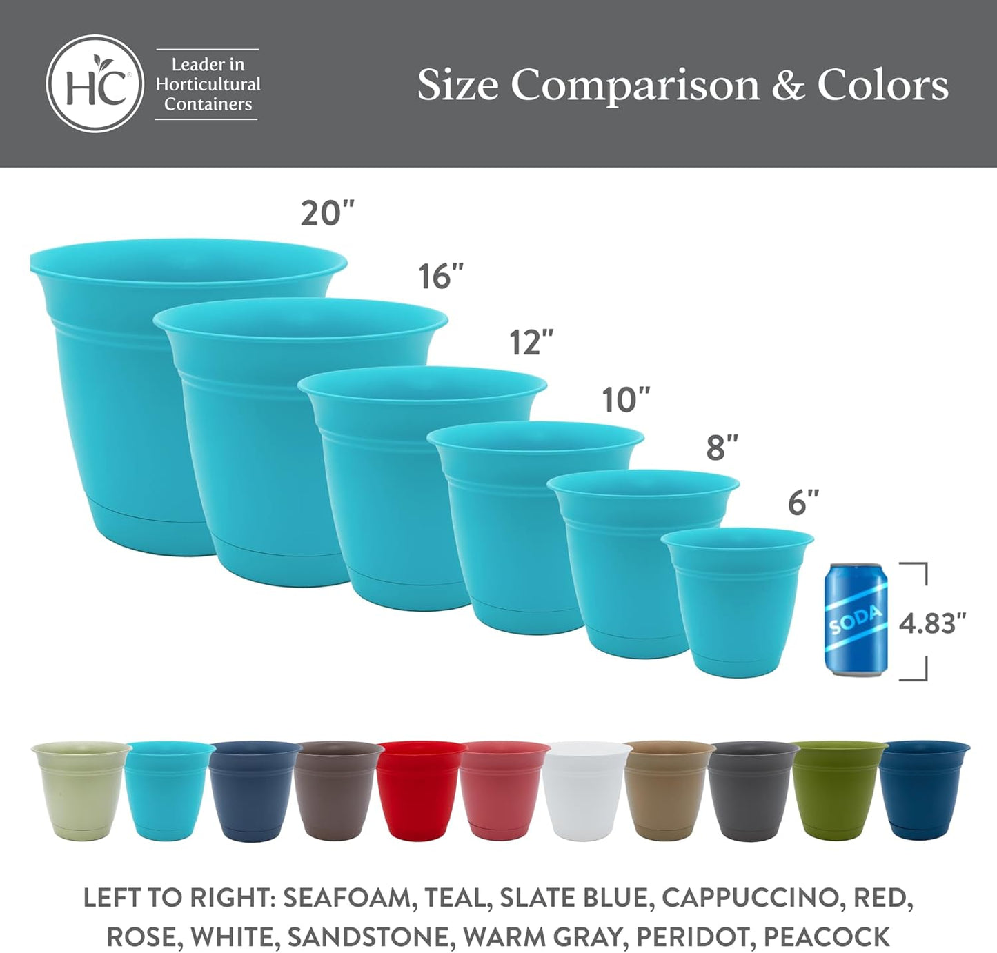 The HC Companies Eclipse Round Planter with Saucer - Outdoor & Indoor Plant Pot with Drainage Holes - Lightweight, UV-Resistant Plastic Pots for Plants, Flowers & Herbs (8" Warm Gray, Pack of 1)