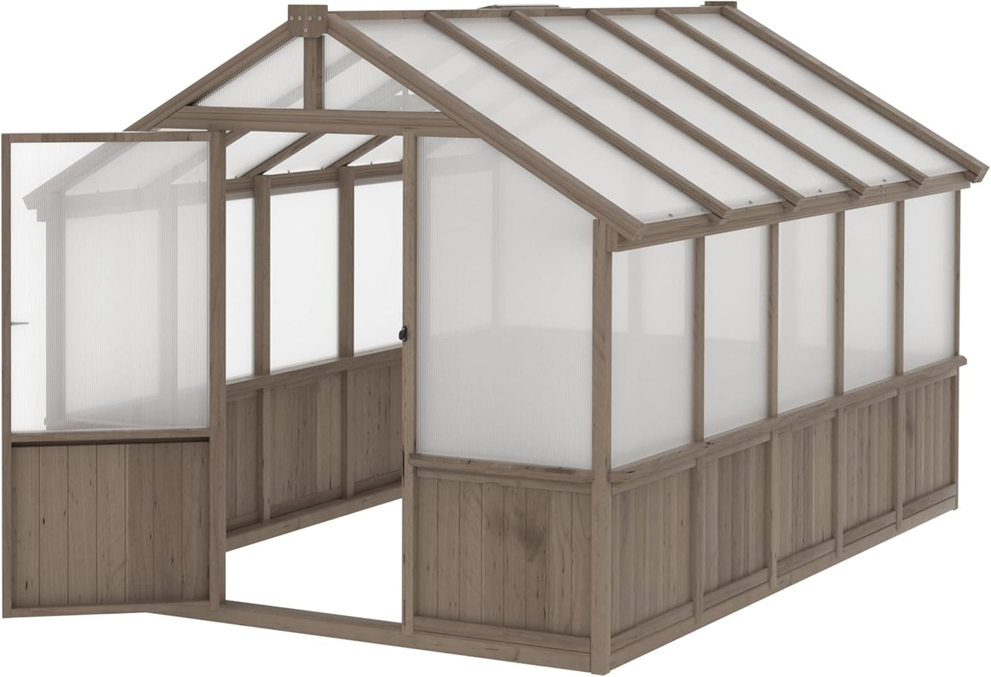 MUPATER 8 x 10FT Wooden Greenhouse with 6mm Polycarbonate Panels for UV Protection and Heat Insulation, Adjustable Ventilated Window & Lockable Door, Walk-in Greenhouse for Outdoors, Patio, Backyard