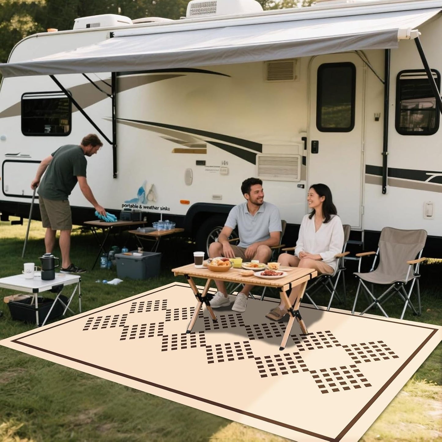 WILDROOTS 5x8 Feet Square String Plastic Outdoor Rug, Stain Resistant Waterproof Reversible Outdoor Patio Rug, Fade Resistant Camping Rug