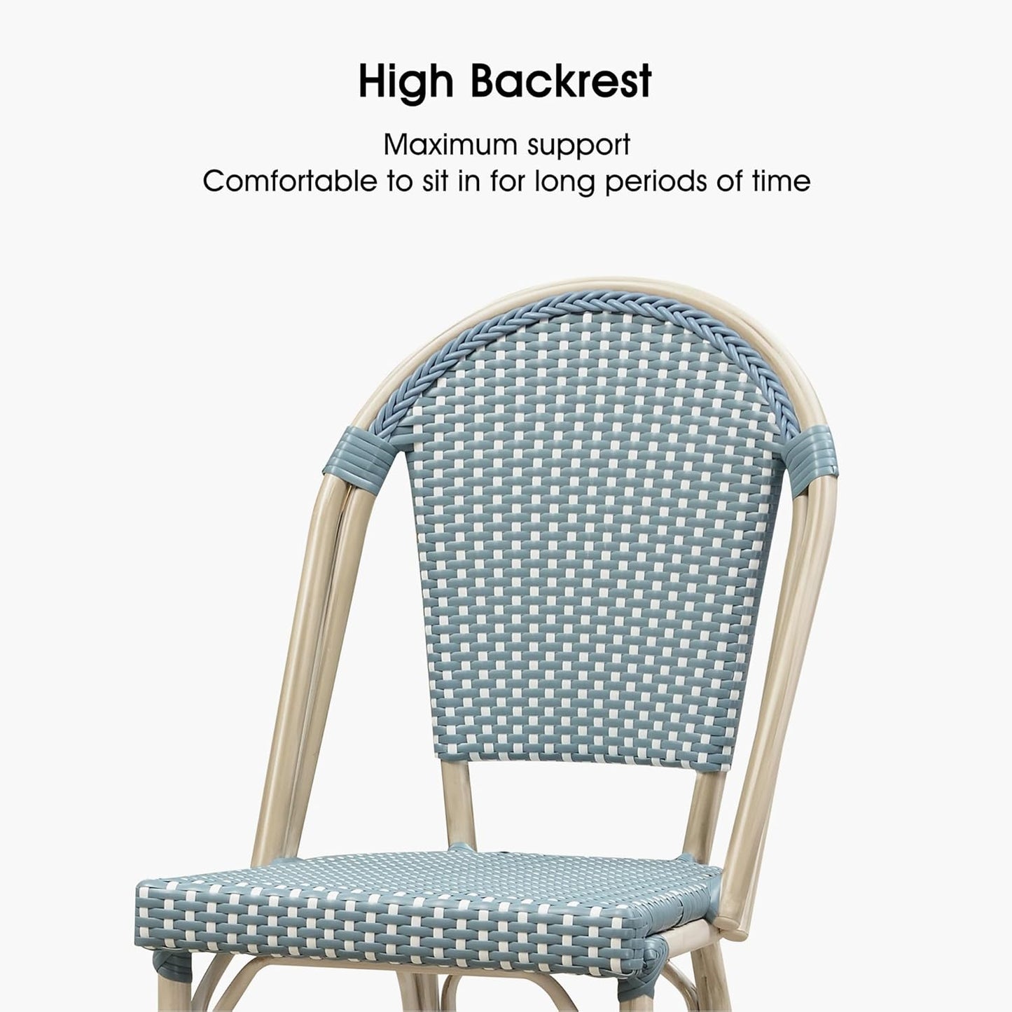 PURPLE LEAF French Bar Stool Set of 4 White Print Finish Patio Bar Stools with Back Rattan Bar Chairs Wicker Bar Height Stool 30" with Footrest Kitchen Island Stools Outdoor Barstool Light Blue