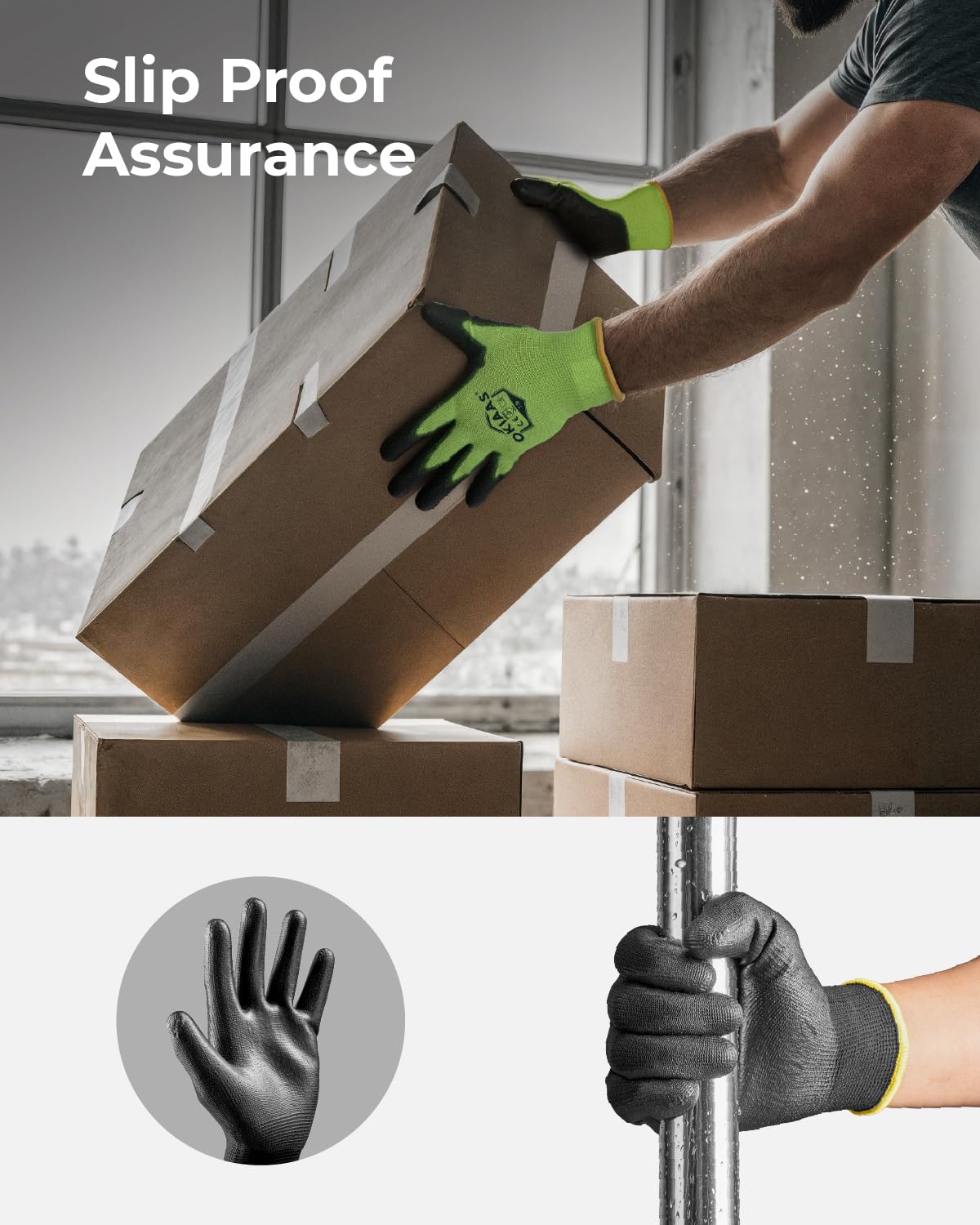 OKIAAS Work Gloves for Men,Ultra Thin and Lightweight Working Gloves with Grip, 12 Pairs Bulk Pack Construction Gloves with Polyurethane Coating for Light Duty Work (Black, XX-Large)