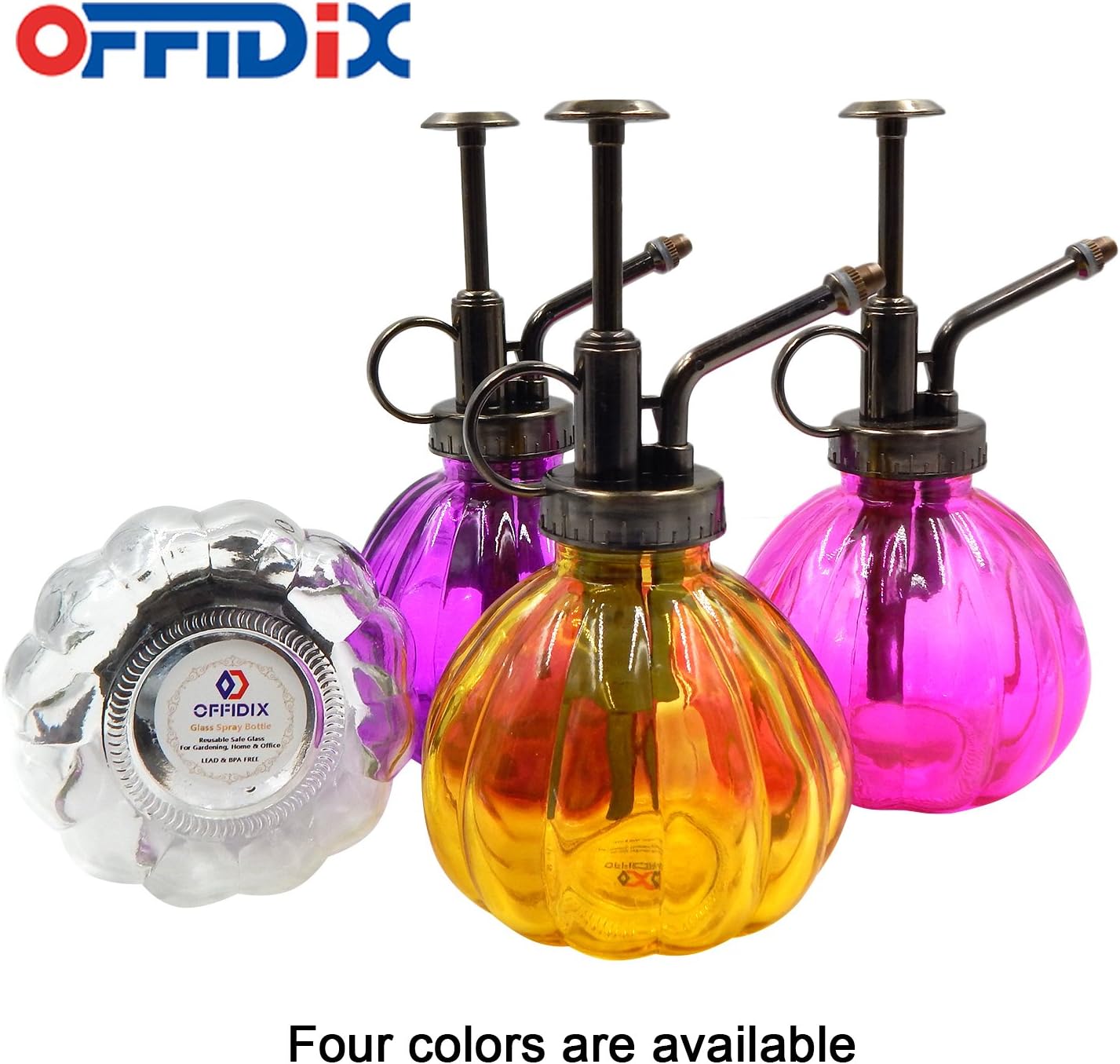 OFFIDIX Glass Watering Spray Bottle, 6.3" Tall Vintage Style Plant Mister with Bronze Plastic Top Pump One Hand Watering Can Glass Spary Bottle (Dark Purple)