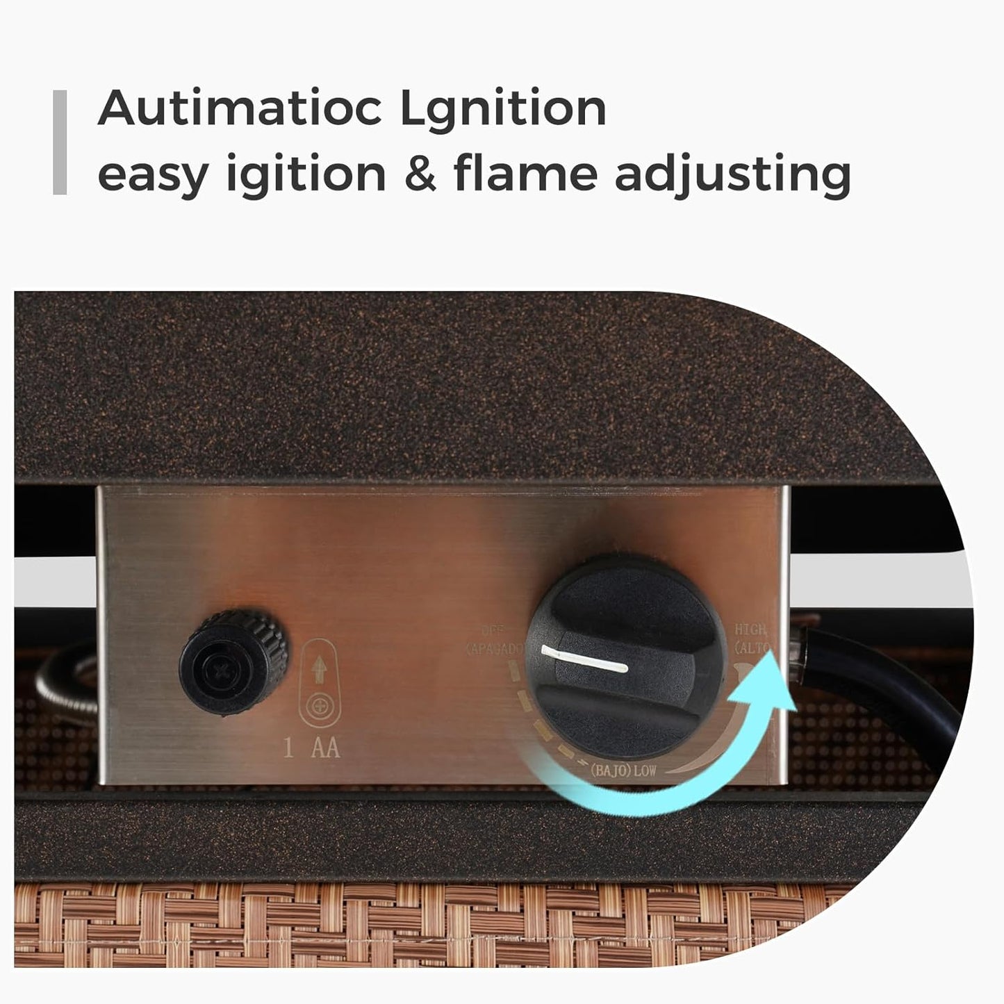 Grand patio 5-Piece Swivel Patio Bar Set with Fire Pit Table 40,000 BTU Heat Output, Leather-Look Wicker Outdoor Height Patio Bar Stools Set of 5, Patio Bar Height Chairs with High Back and