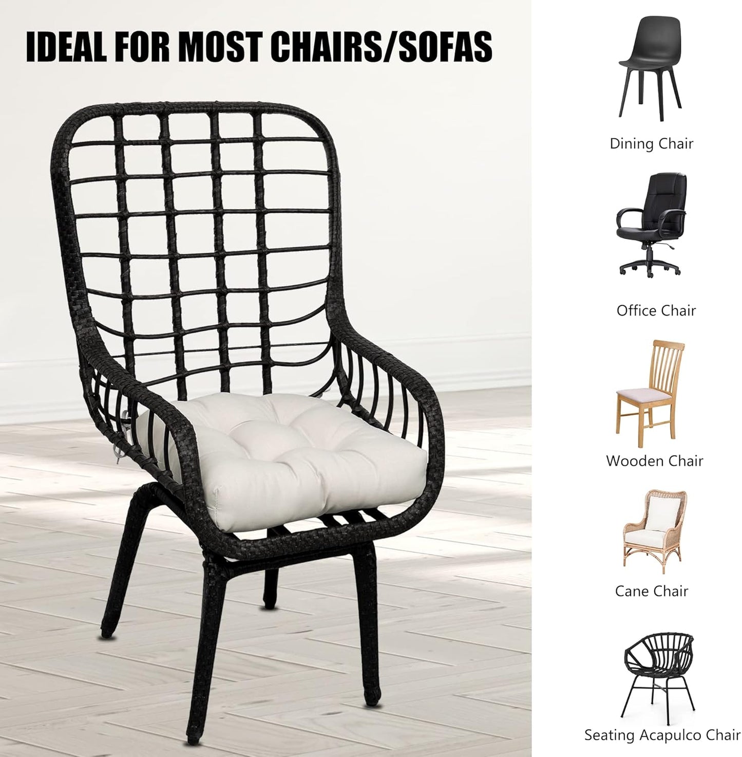 RACE LEAF Patio Chair Cushions 17x17 Inch 4 Pack, Thickened Outdoor Seat Cushions Water Resistant with Non-Slip Ties & Stain Resistant Tufted Design (Beige)