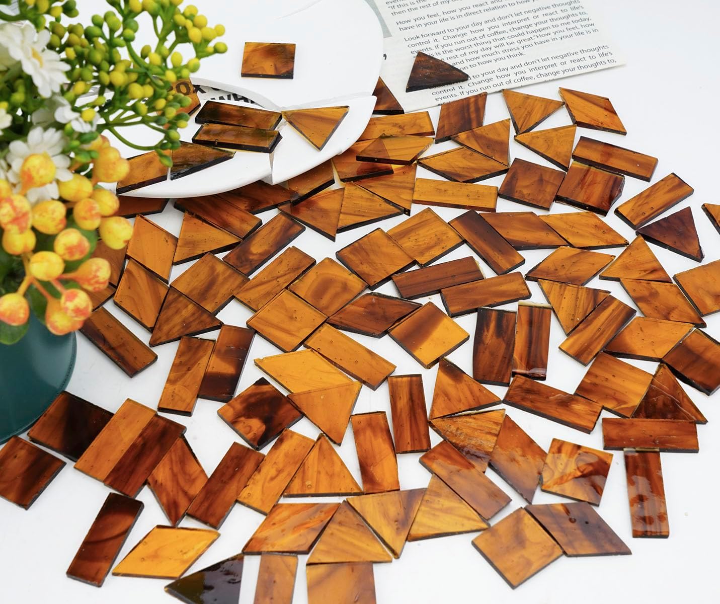 200g Transparent Mosaic Glass Tiles, Large Cathedral Stained Glass Tiles for DIY Mosaic Craft Supplies, 4 Shapes Mosaic Pieces for Home Decor, Autumn